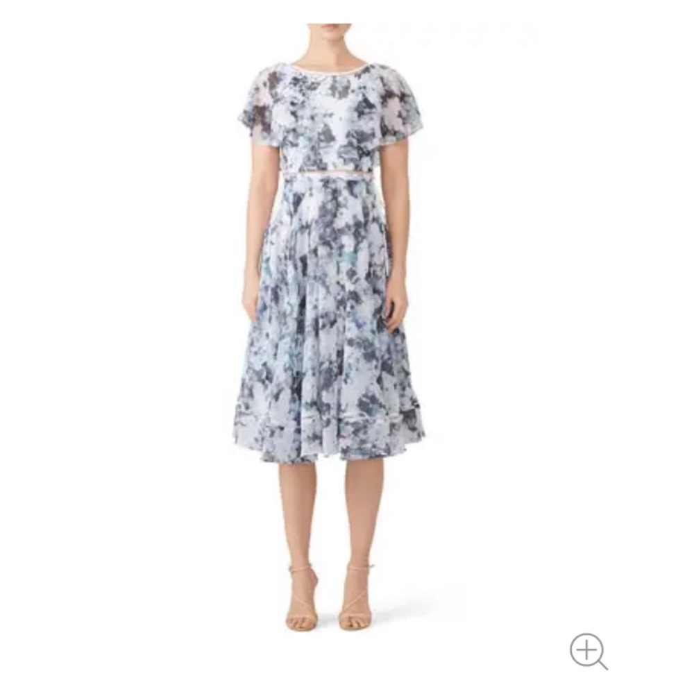 Fame and Partners White and Blue Floral Chiffon Midi Dress